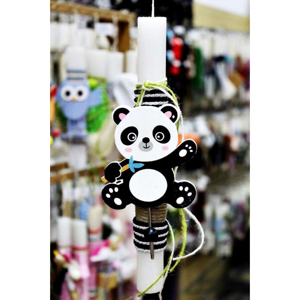 Πασχαλινή Λαμπάδα Με Ξύλινη Κρεμάστρα Panda - 003408Λ