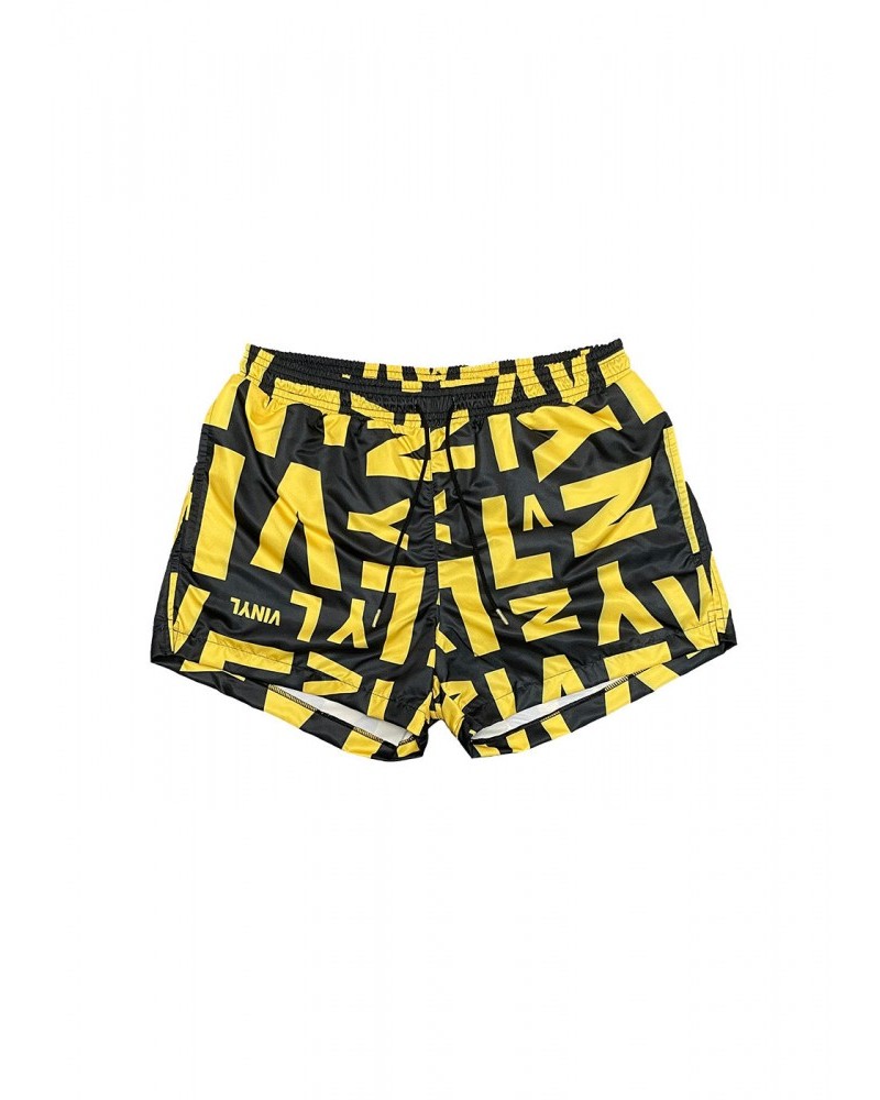 Σορτς Ανδρικό Μαγιό Swimwear με τύπωμα Logo Vinyl -Μαύρο-Κίτρινο- 00600-99