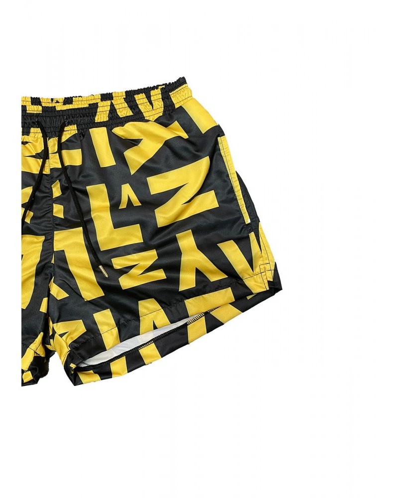 Σορτς Ανδρικό Μαγιό Swimwear με τύπωμα Logo Vinyl -Μαύρο-Κίτρινο- 00600-99