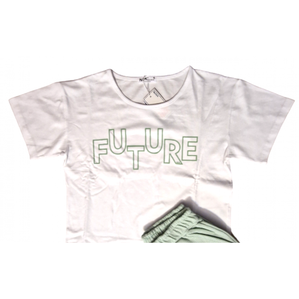 Σετ T-Shirt Μπλούζα Κοντομάνικη Future Και Βερμούδα -Φυστικί- 021124