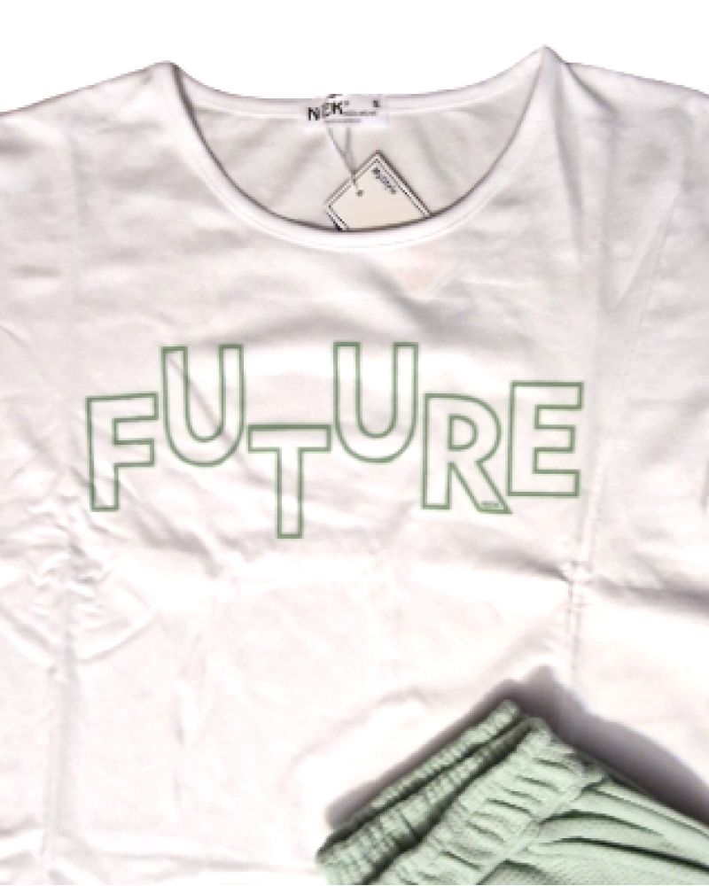 Σετ T-Shirt Μπλούζα Κοντομάνικη Future Και Βερμούδα -Φυστικί- 021124