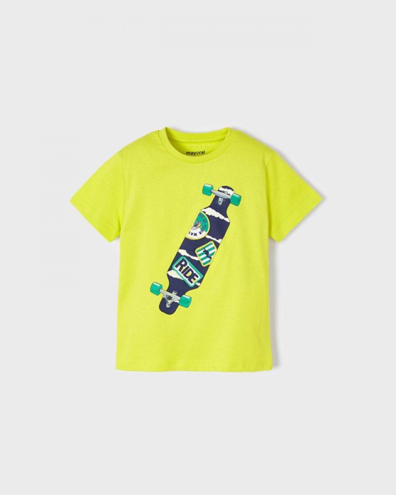 Παιδική κοντομάνικη, Βαμβακερή Μπλούζα Play With Skateboard Ecofriends –Λεμονί– 22-03014-086