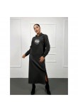 Φόρεμα Μακρύ Φούτερ Με Κουκούλα Sweatshirt Dress -Μαύρο- 043.10.20230