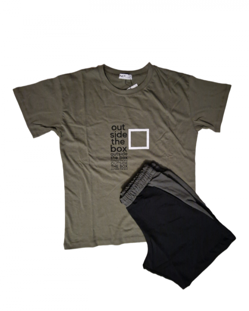 Σετ T-Shirt Μπλούζα Κοντομάνικη Box Και Βερμούδα -Λαδί- 061124