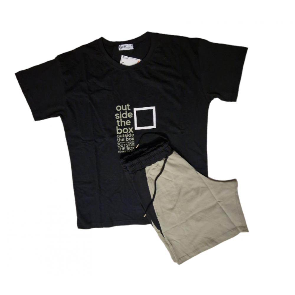 Σετ T-Shirt Μπλούζα Κοντομάνικη Box Και Βερμούδα -Μαύρο- 061124