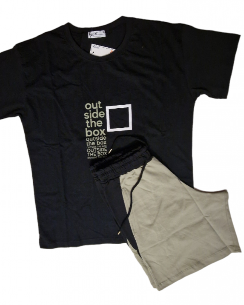 Σετ T-Shirt Μπλούζα Κοντομάνικη Box Και Βερμούδα -Μαύρο- 061124