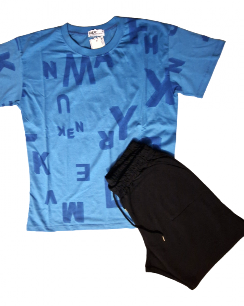 Σετ T-Shirt Μπλούζα Κοντομάνικη Μακό Και Βερμούδα -Μπλε- 061524
