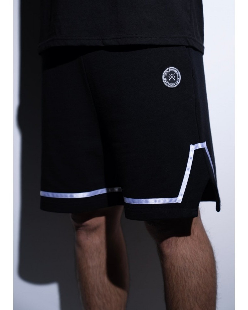 Βερμούδα Shorts Με Ρίγα Cotton Regular Fit Vinyl -Μαύρο- 07845-01
