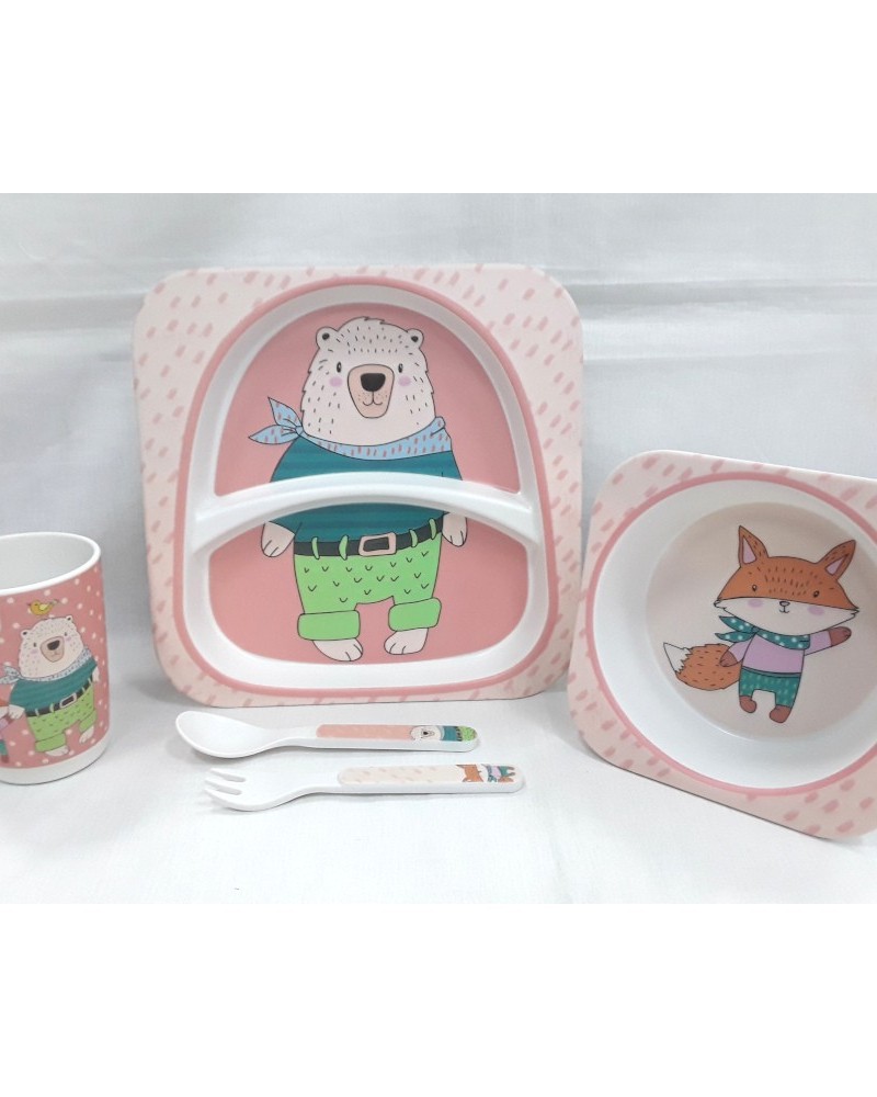 Σετ Φαγητού 5 Τμχ από Bamboo Tableware Fidre Kids Set -Bear and Fox- 084-0244-0004