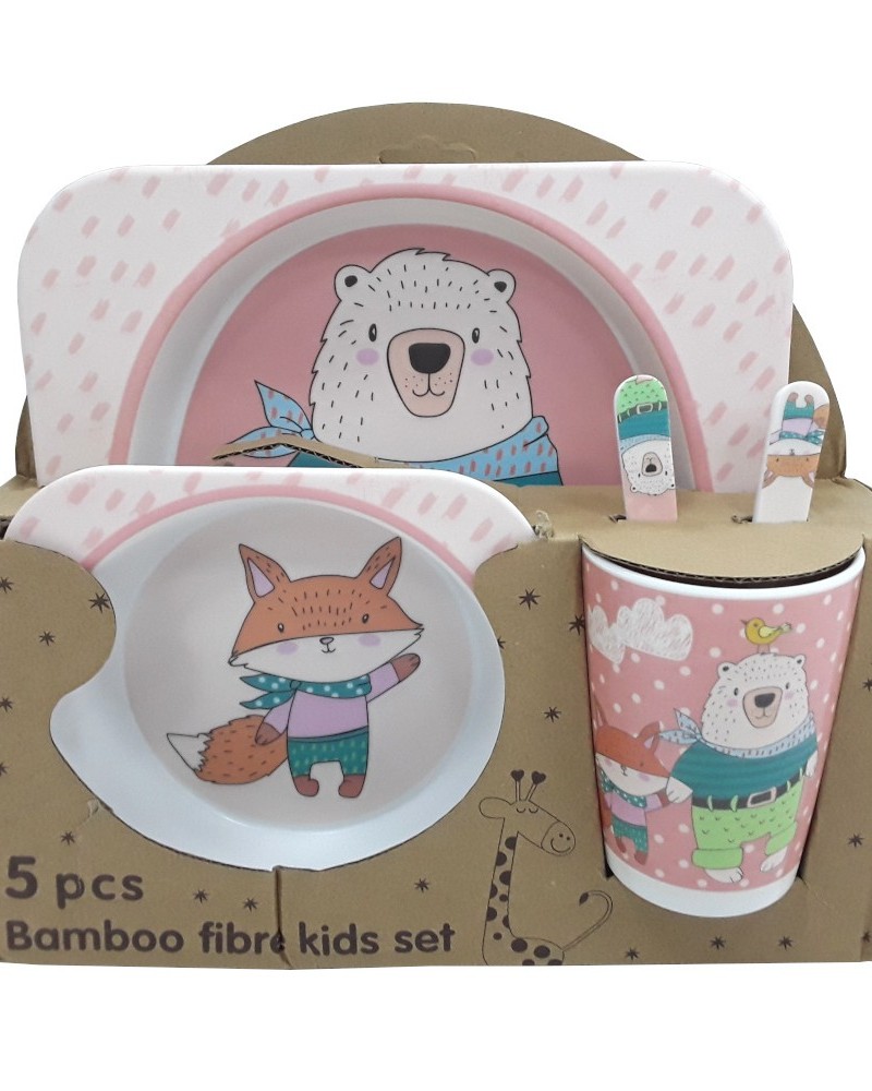 Σετ Φαγητού 5 Τμχ από Bamboo Tableware Fidre Kids Set -Bear and Fox- 084-0244-0004