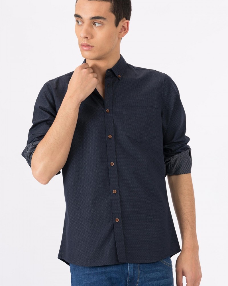 Ανδρικό Πουκάμισο Μακρυμάνικο Με Slim-Fit Εφαρμογή -Dark Navy- 10021473