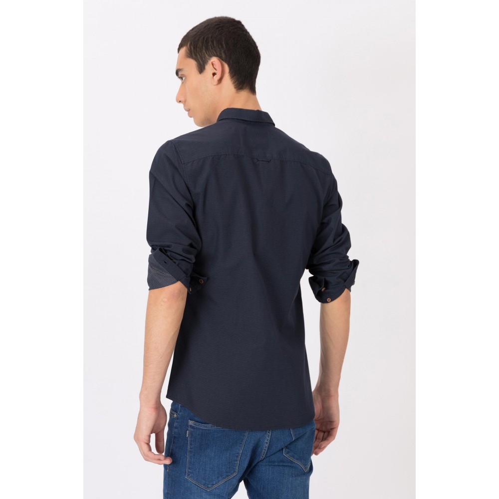 Ανδρικό Πουκάμισο Μακρυμάνικο Με Slim-Fit Εφαρμογή -Dark Navy- 10021473 Ανδρικό Πουκάμισο Μακρυμάνικο Με Slim-Fit Εφαρμογή -Dark Navy- 10021473