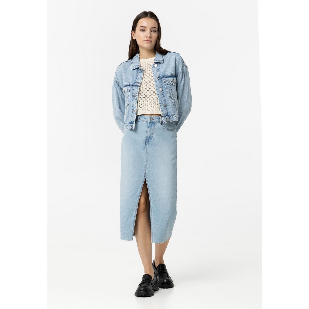 Φούστα Midi DenimΤζιν Κλασική με Μπροστινό Σκίσιμο -Τζιν Ανοιχτό- 10054514