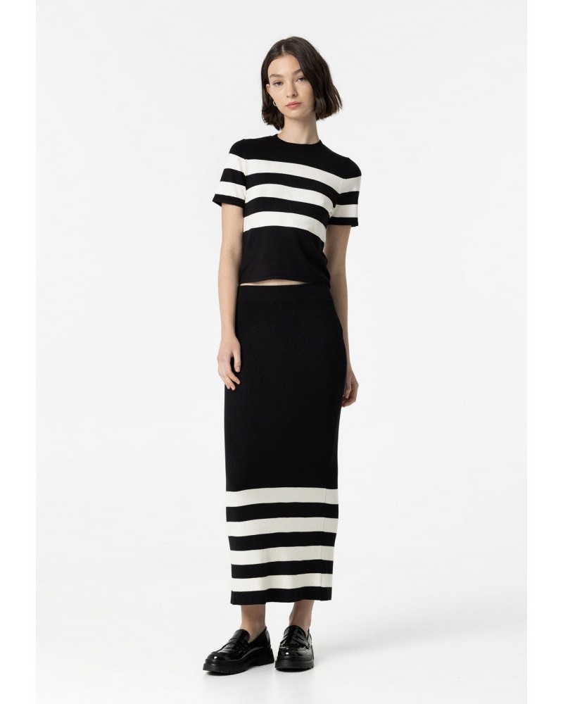 Φούστα Midi Ριγέ από Λεπτή Πλέξη -Μαύρο- 10054596104