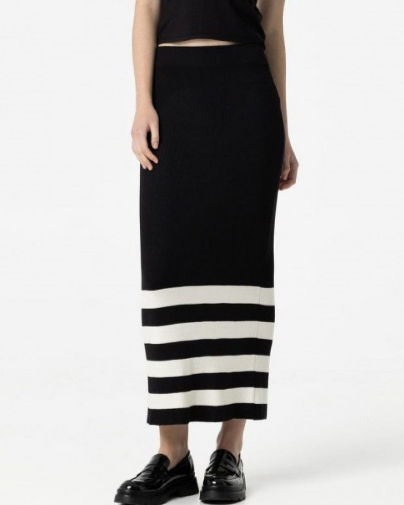 Φούστα Midi Ριγέ από Λεπτή Πλέξη -Μαύρο- 10054596104