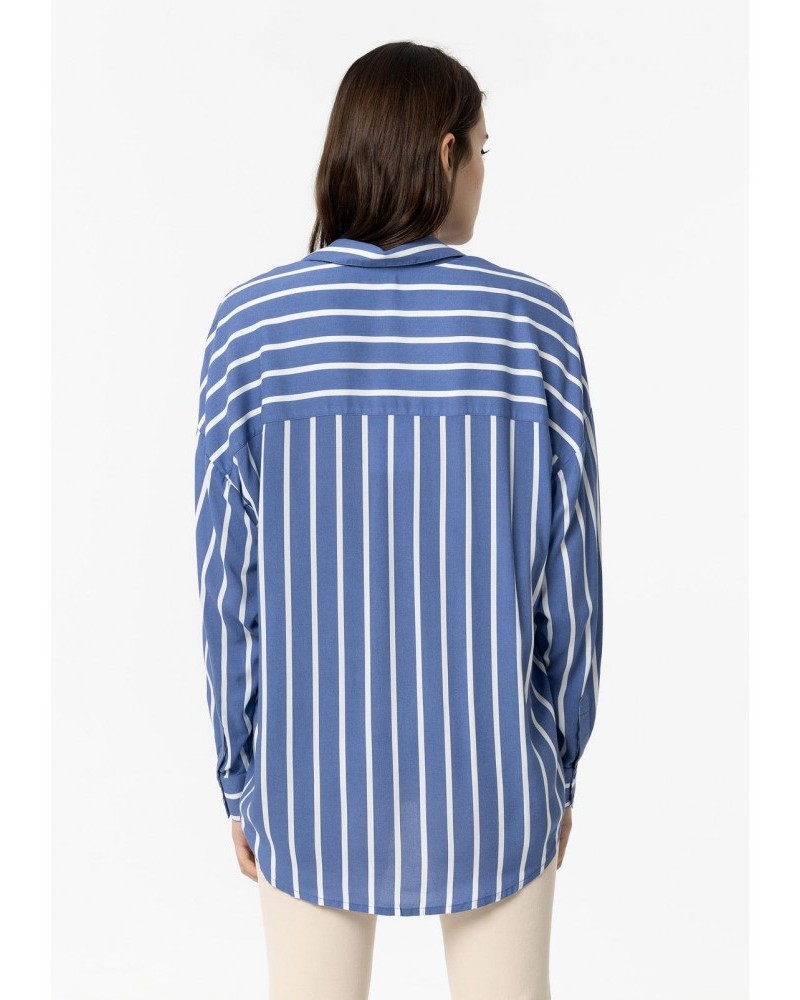  Πουκάμισο Ριγέ Μακρυμάνικο Oversize -Μπλε- 10054750754