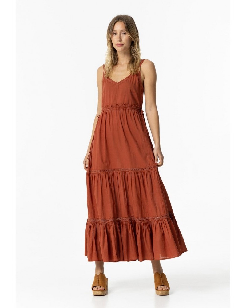 Φόρεμα Midi Με Τιράντα Και Ενδιάμεσα Βολάν -Κεραμιδί- 10054817