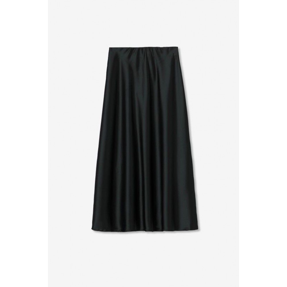 Γυναικεία Μίντι Φούστα Satins Skirt Ψηλόμεση -Μαύρο- 10057038
