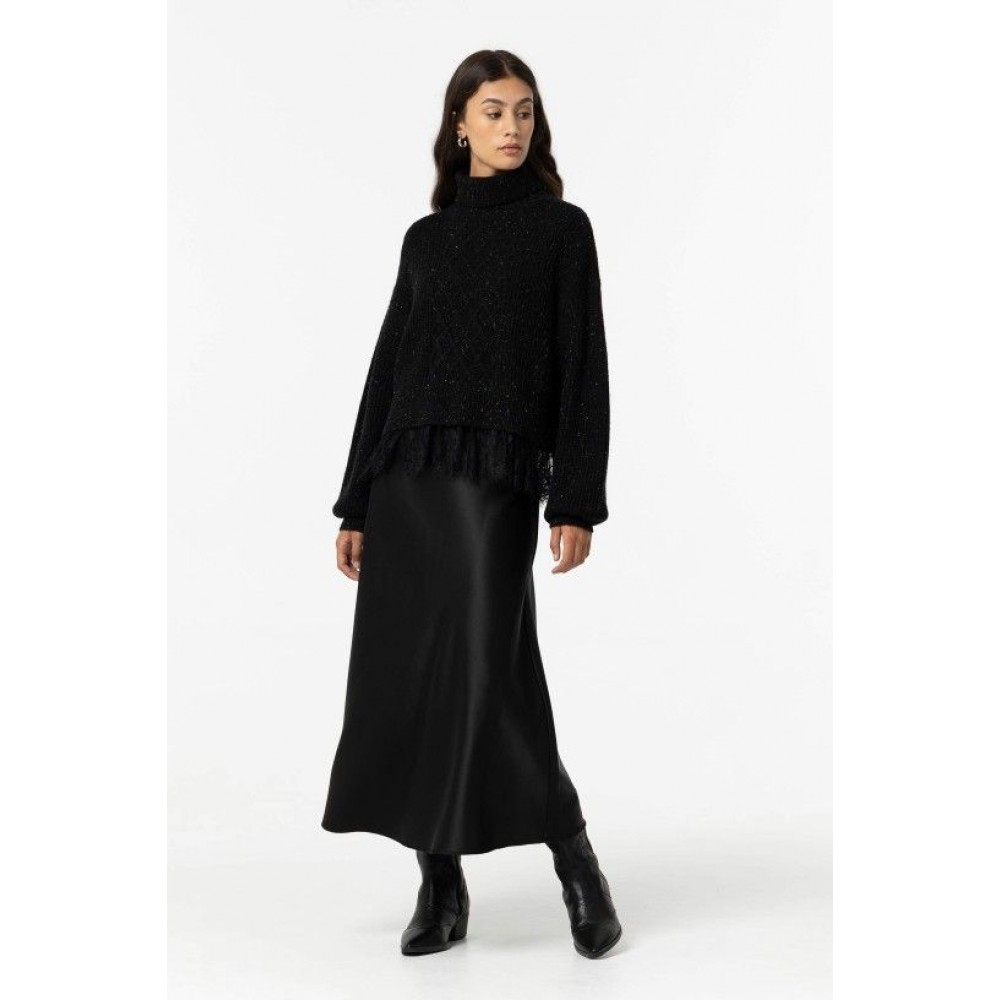 Γυναικεία Μίντι Φούστα Satins Skirt Ψηλόμεση -Μαύρο- 10057038