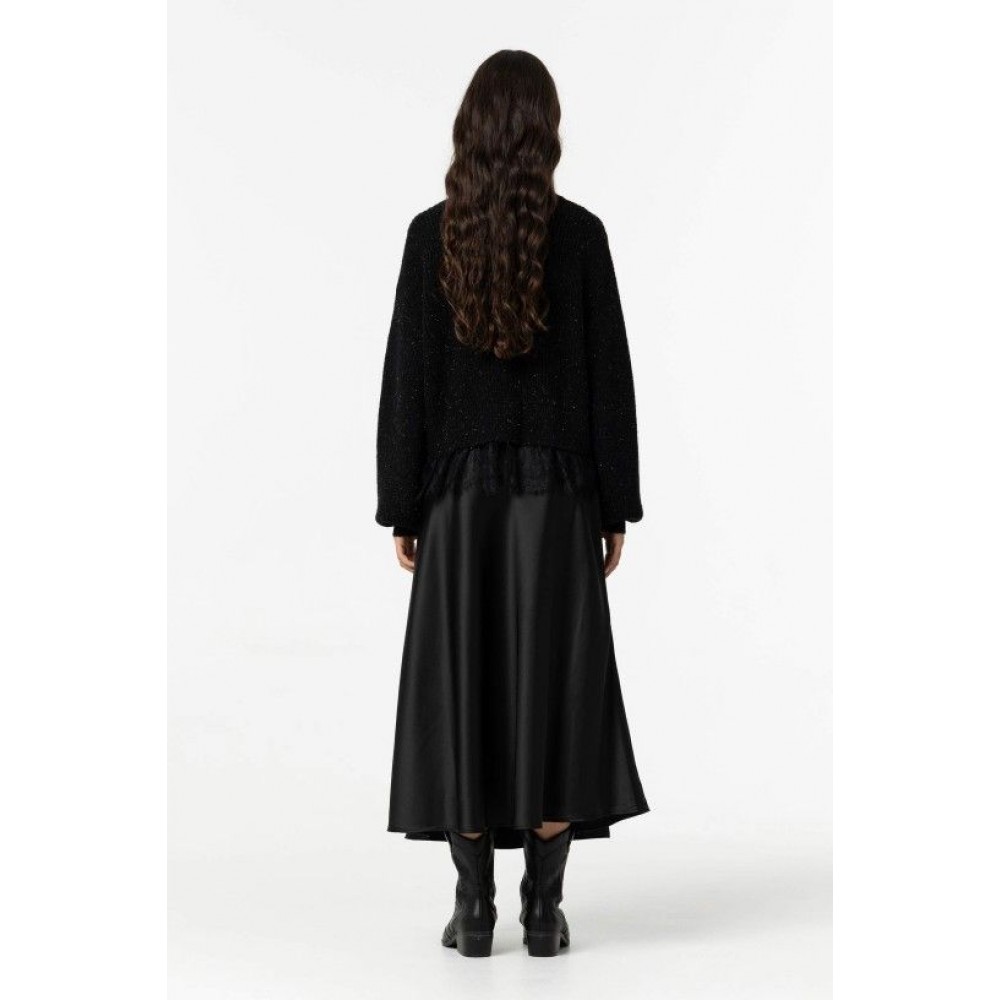 Γυναικεία Μίντι Φούστα Satins Skirt Ψηλόμεση -Μαύρο- 10057038
