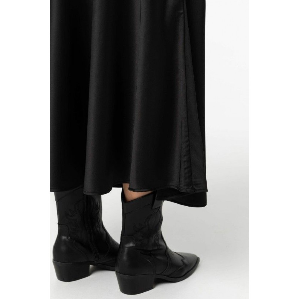 Γυναικεία Μίντι Φούστα Satins Skirt Ψηλόμεση -Μαύρο- 10057038
