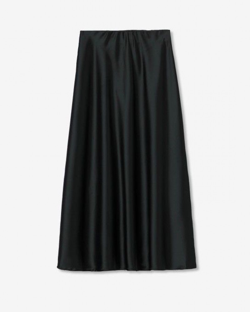 Γυναικεία Μίντι Φούστα Satins Skirt Ψηλόμεση -Μαύρο- 10057038