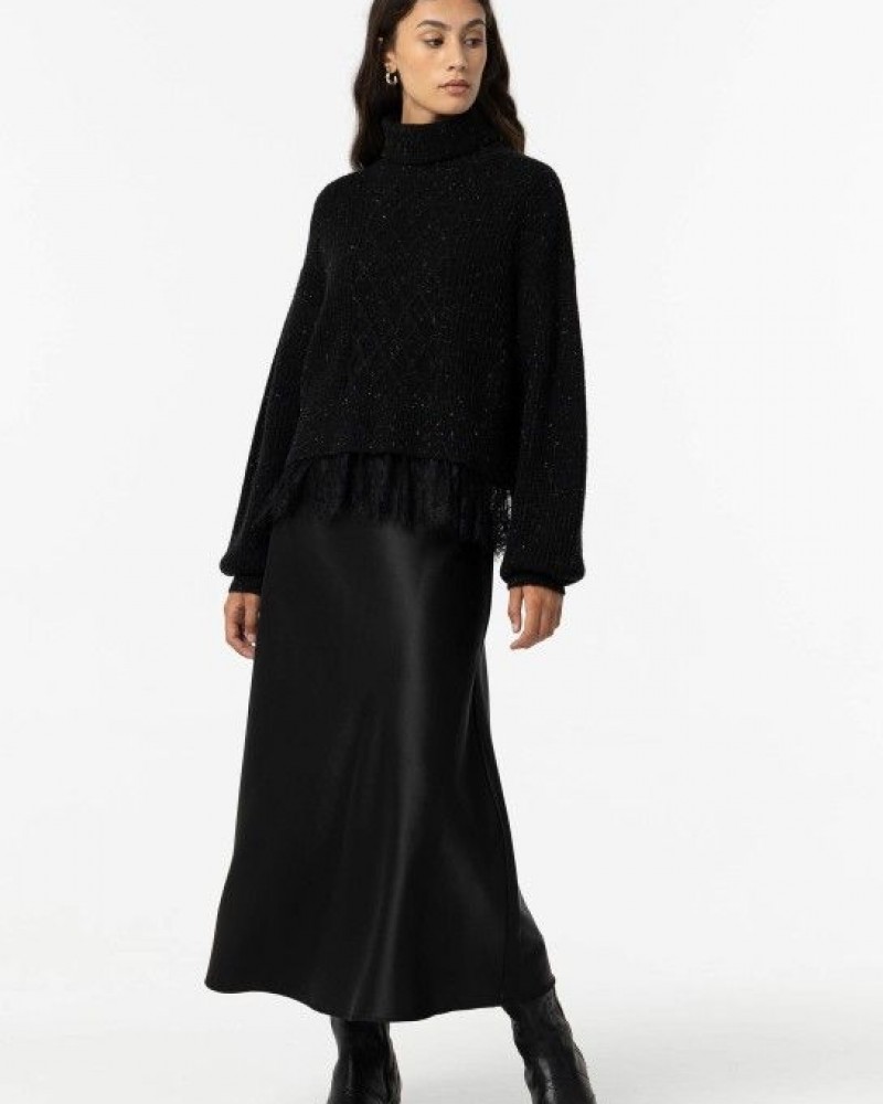Γυναικεία Μίντι Φούστα Satins Skirt Ψηλόμεση -Μαύρο- 10057038