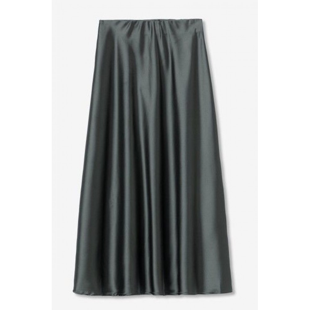 Γυναικεία Μίντι Φούστα Satins Skirt Ψηλόμεση -Patina Πράσινο- 10057038