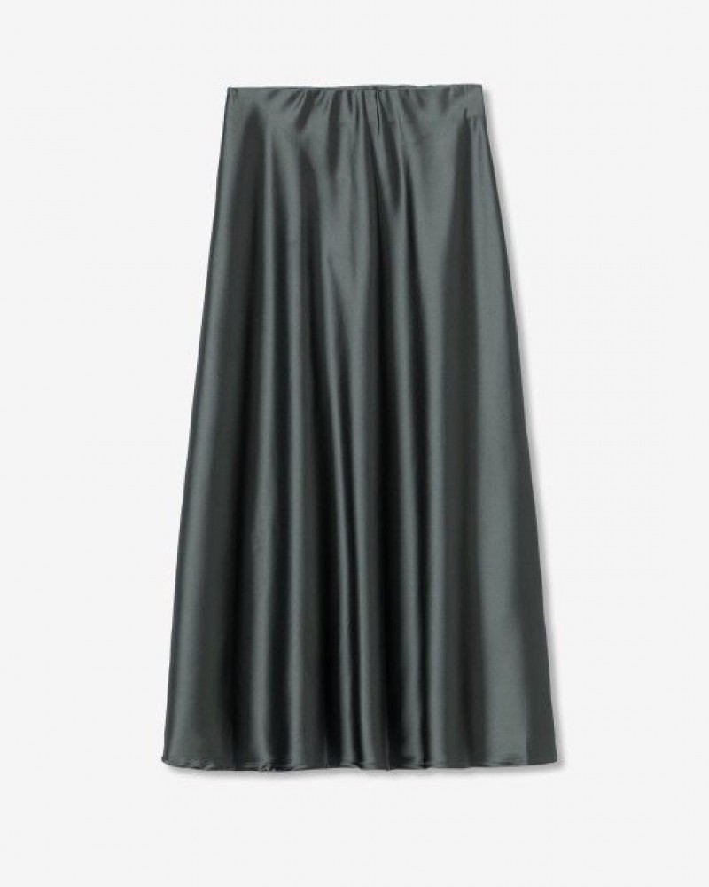 Γυναικεία Μίντι Φούστα Satins Skirt Ψηλόμεση -Patina Πράσινο- 10057038