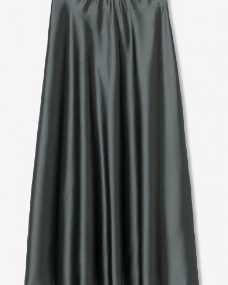Γυναικεία Μίντι Φούστα Satins Skirt Ψηλόμεση -Patina Πράσινο- 10057038