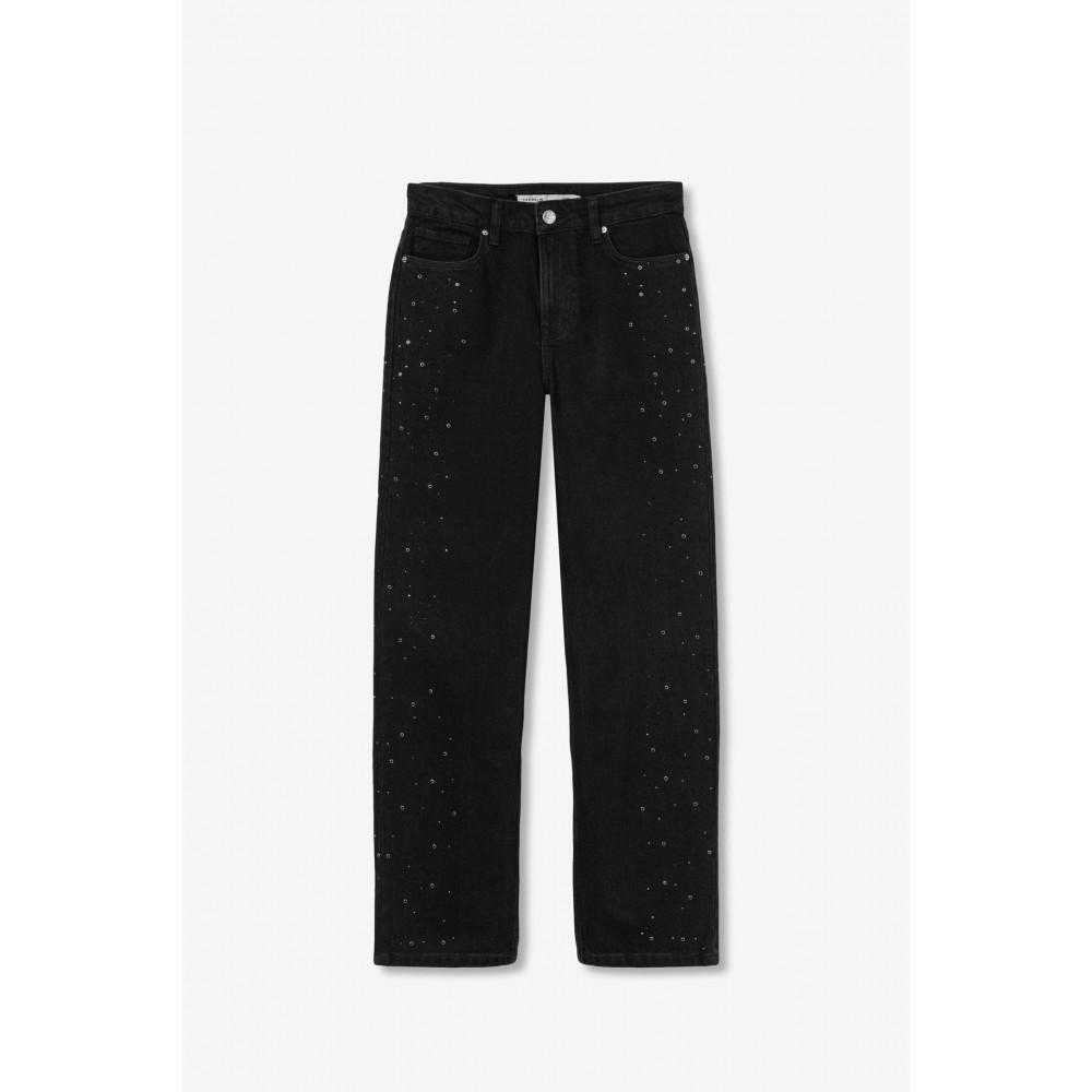 Γυναικείο Παντελόνι Jean Straight Fit με Μεταλλικό Σχέδιο Tiffosi -Μαύρο- 10057962