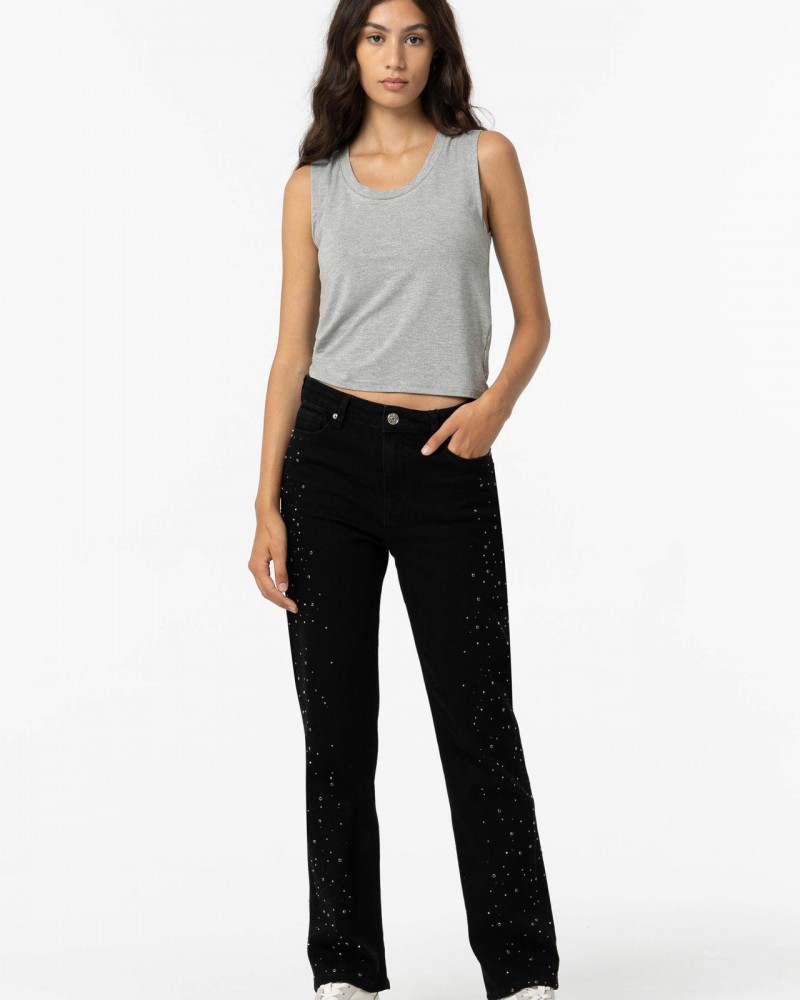 Γυναικείο Παντελόνι Jean Straight Fit με Μεταλλικό Σχέδιο Tiffosi -Μαύρο- 10057962