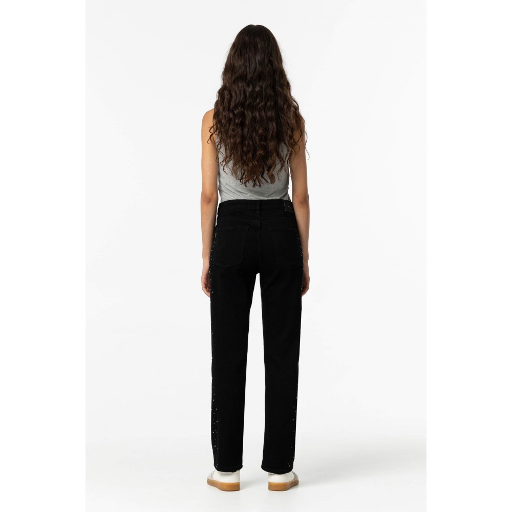 Γυναικείο Παντελόνι Jean Straight Fit με Μεταλλικό Σχέδιο Tiffosi -Μαύρο- 10057962