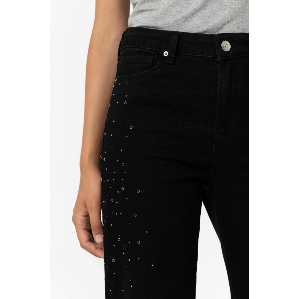 Γυναικείο Παντελόνι Jean Straight Fit με Μεταλλικό Σχέδιο Tiffosi -Μαύρο- 10057962