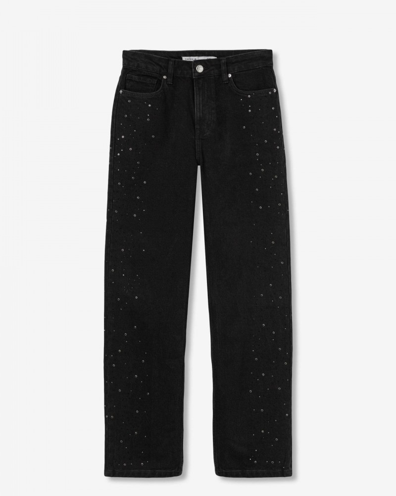 Γυναικείο Παντελόνι Jean Straight Fit με Μεταλλικό Σχέδιο Tiffosi -Μαύρο- 10057962