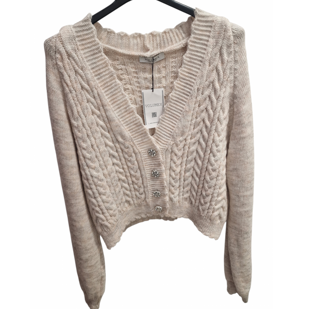 Γυναικεία Πλεκτή Ζακέτα Με Κουμπιά από Στρας -Μπεζ- 109