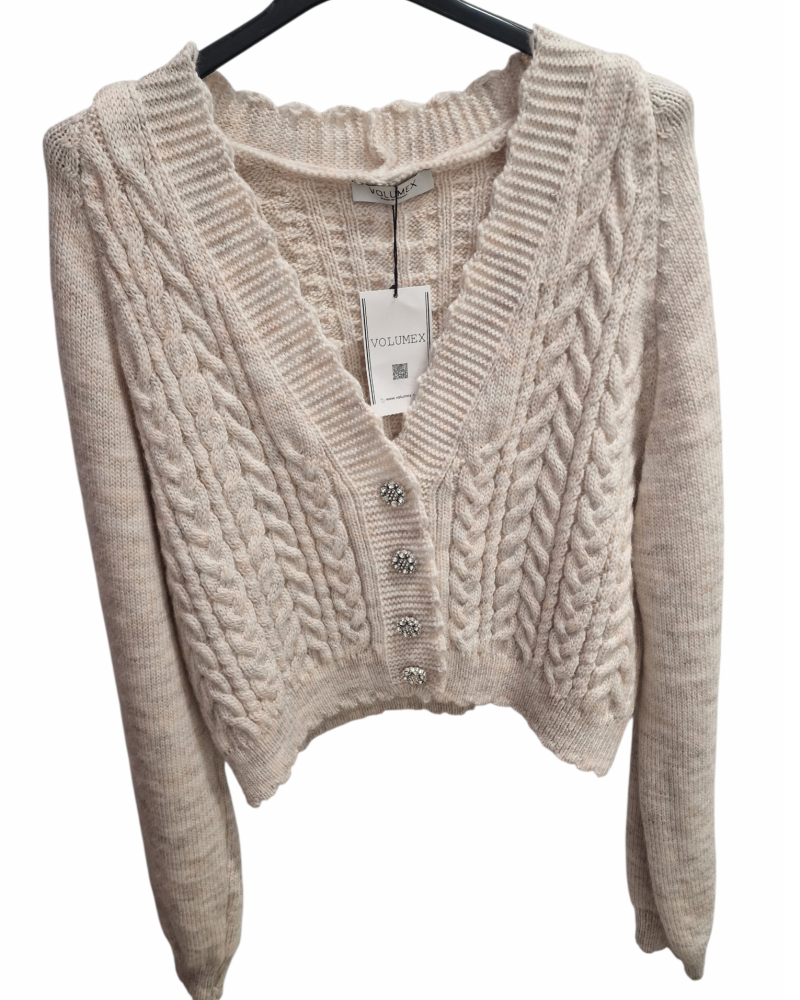 Γυναικεία Πλεκτή Ζακέτα Με Κουμπιά από Στρας -Μπεζ- 