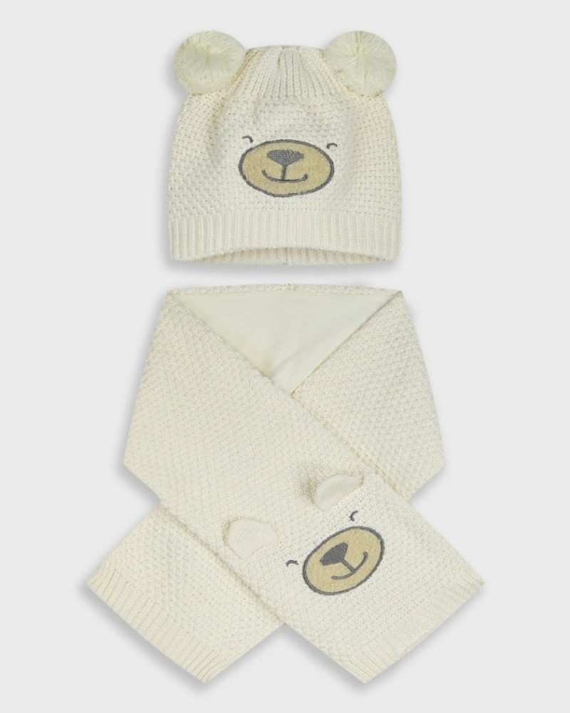 Βρεφικό Σετ Σκουφάκι Και Κασκόλ -Εκρού- 