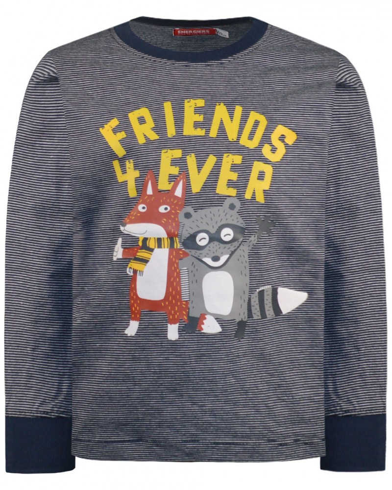 Παιδική Βαμβακερή Μπλούζα Ριγέ Με Τύπωμα "Friends 4 Ever" Αγόρι -Μαρέν- 12-122117-5