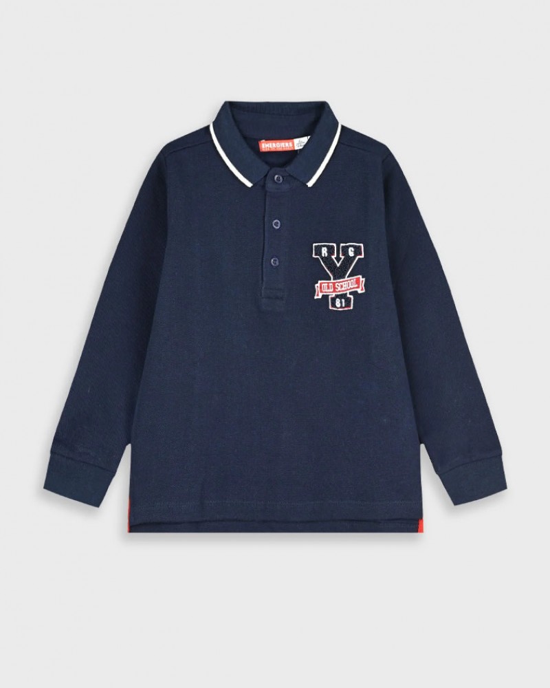 Παιδική Μπλούζα Polo με Γιακά, Κουμπιά και Κέντημα School Αγόρι (2-6) -Μαρέν- 