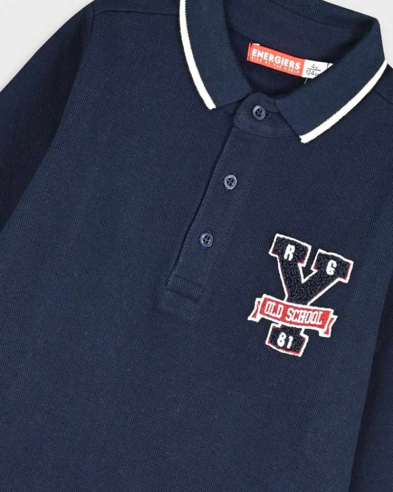 Παιδική Μπλούζα Polo με Γιακά, Κουμπιά και Κέντημα School Αγόρι (2-6) -Μαρέν- 