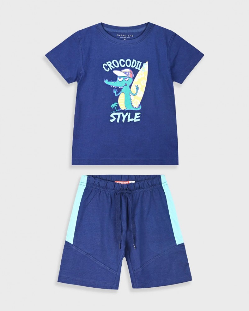 Παιδικό Σετ Μακό Μπλούζα Crocodile Style Και Βερμούδα Αγόρι (2-6) -Μπλε- 12-225190-0