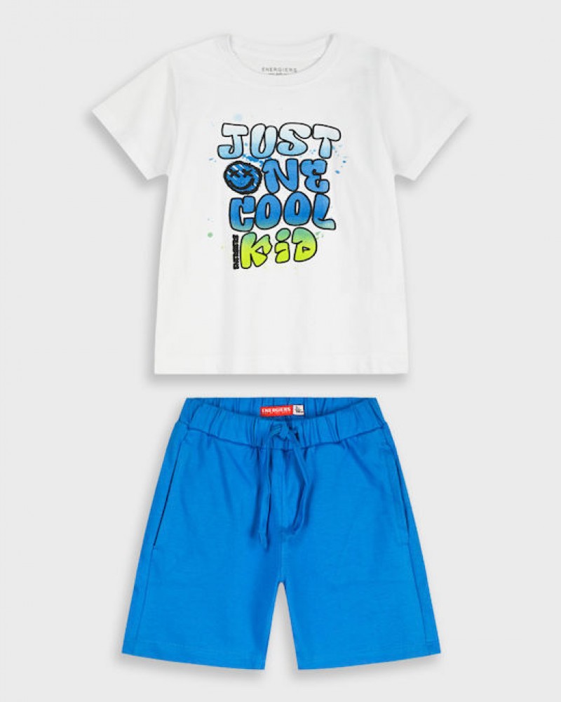 Παιδικό Σετ Μακό με Μπλούζα Just One Cool Kid και Βερμούδα Αγόρι (2-6) –Θαλασσί– 