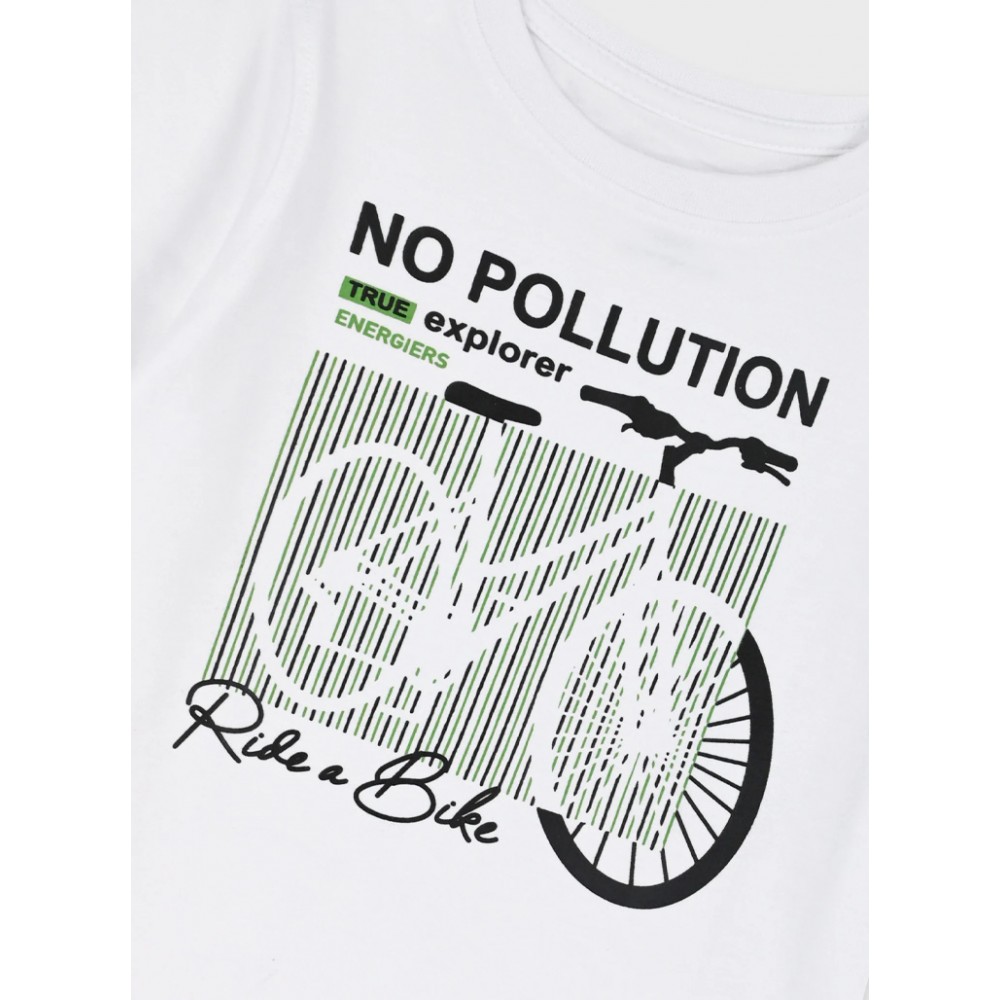 Παιδικό Σετ Μακό με Μπλούζα No Pollution και Βερμούδα Αγόρι (2-6) –Λευκό– 12-226112-0