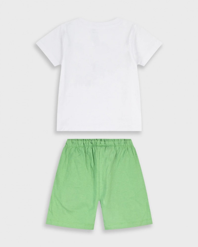 Παιδικό Σετ Μακό με Μπλούζα No Pollution και Βερμούδα Αγόρι (2-6) –Λευκό– 