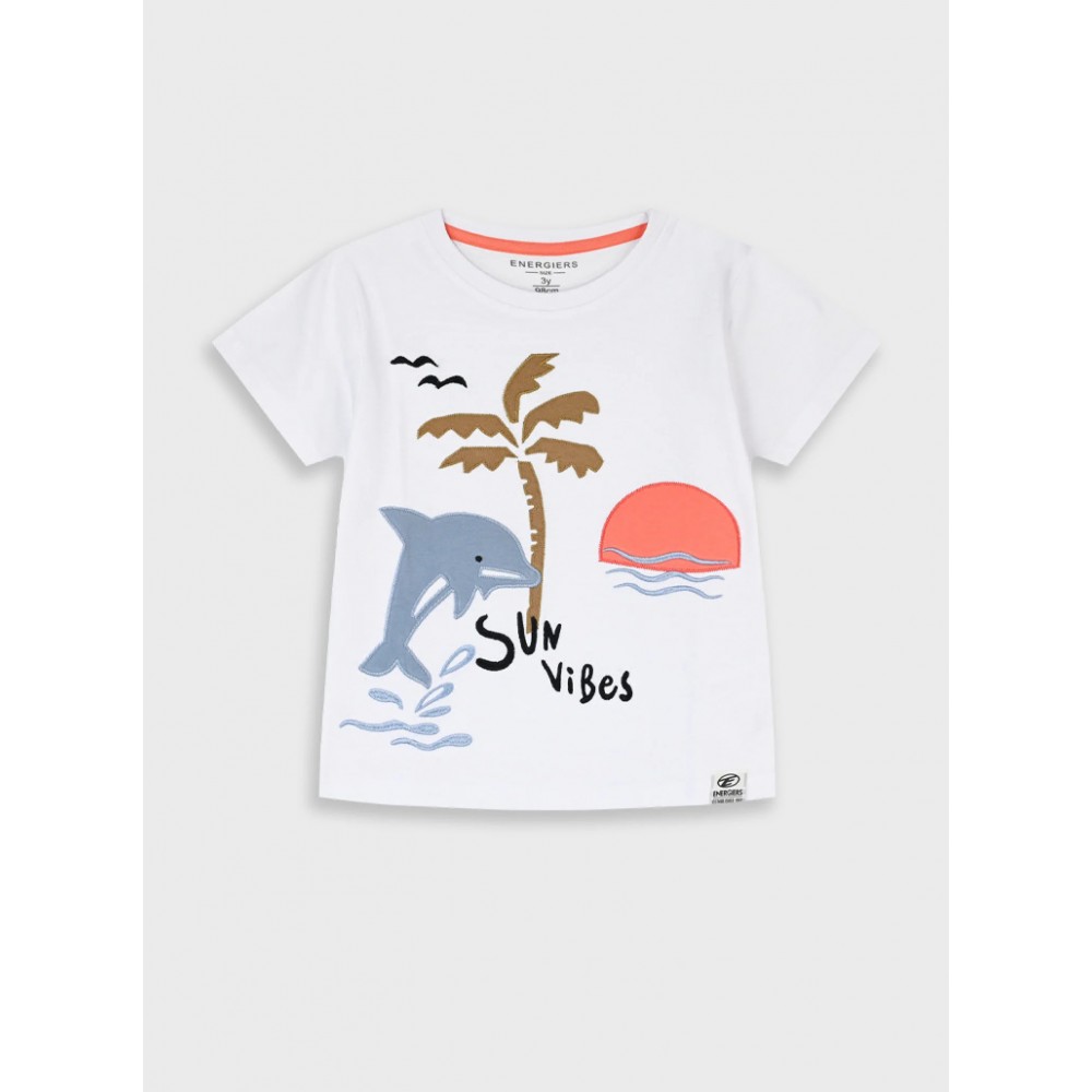 Παιδικό T-Shirt Μπλούζα με Κέντημα Sun Vibes Αγόρι (2-6) -Λευκό- 12-226130-5