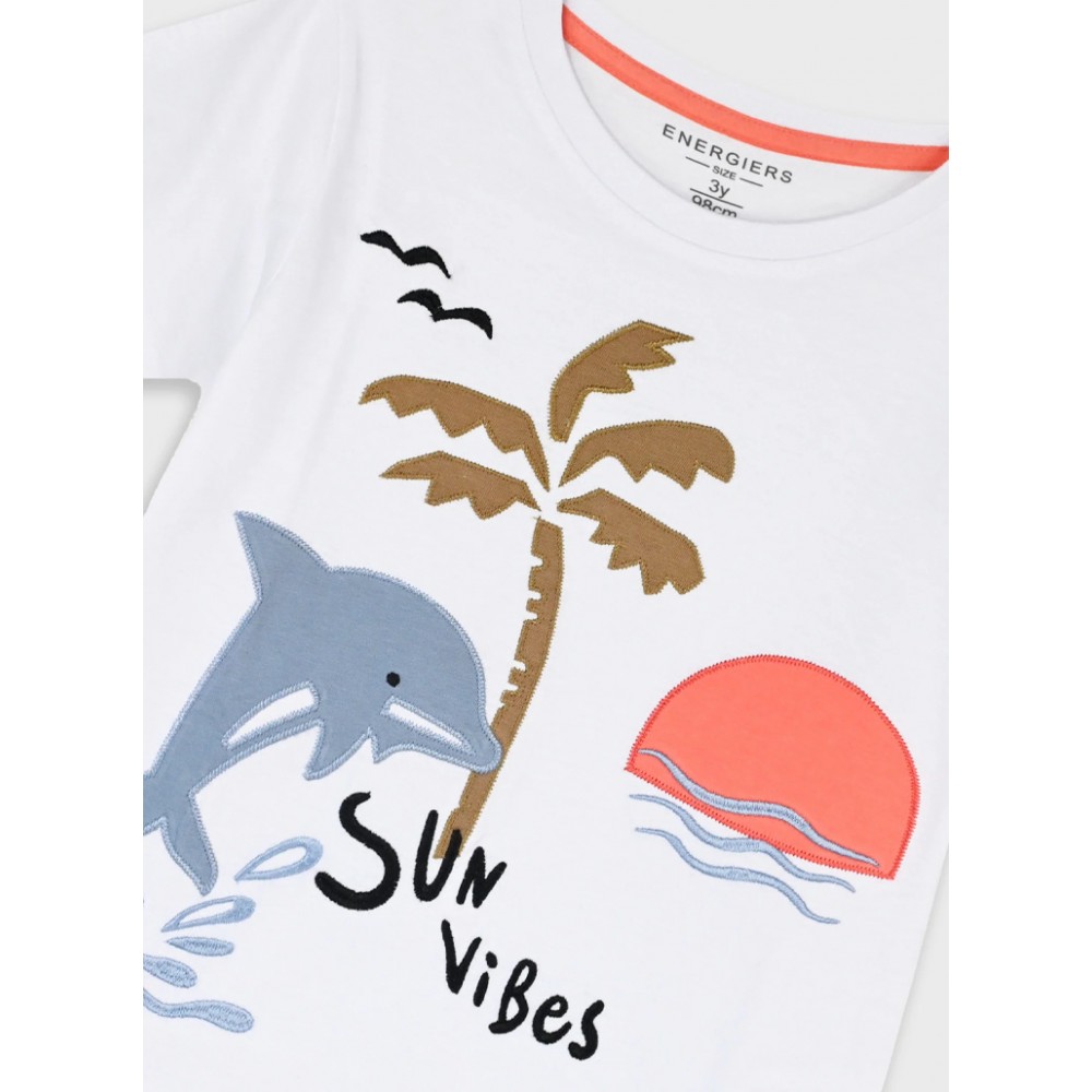 Παιδικό T-Shirt Μπλούζα με Κέντημα Sun Vibes Αγόρι (2-6) -Λευκό- 12-226130-5