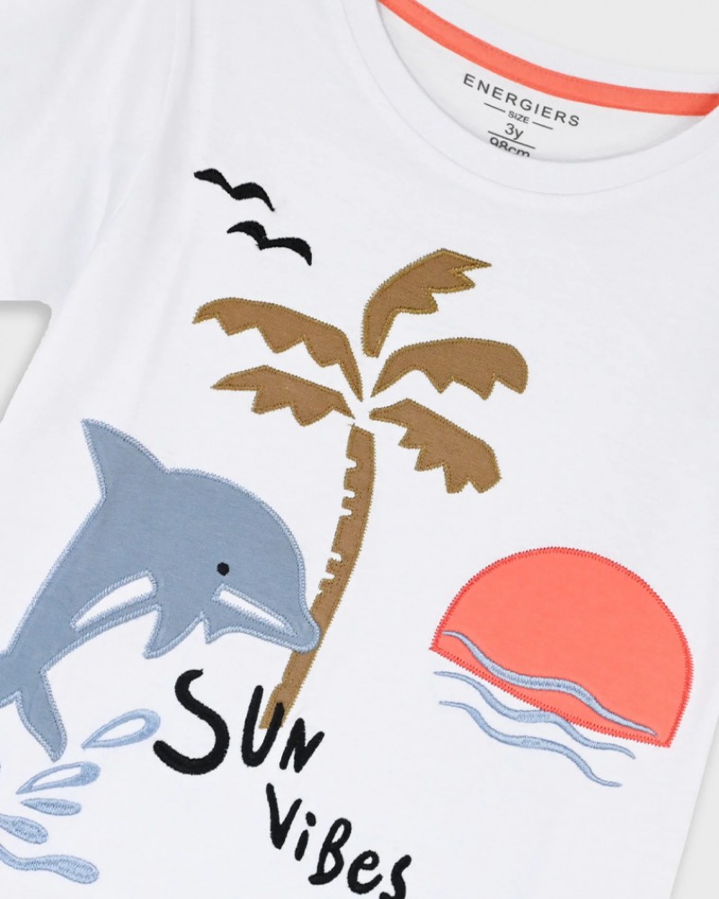 Παιδικό T-Shirt Μπλούζα με Κέντημα Sun Vibes Αγόρι (2-6) -Λευκό- 