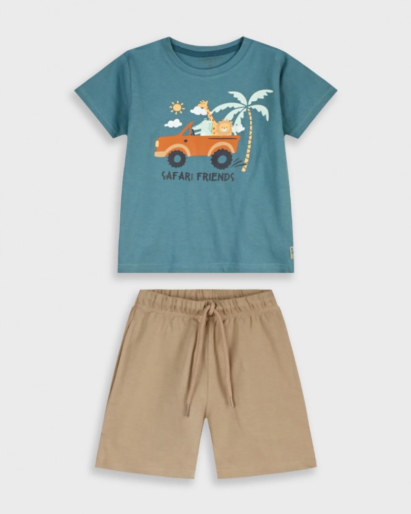 Παιδικό Σετ Μακό με Μπλούζα Safari Friends και Βερμούδα Αγόρι (2-6) –Ταμπά– 