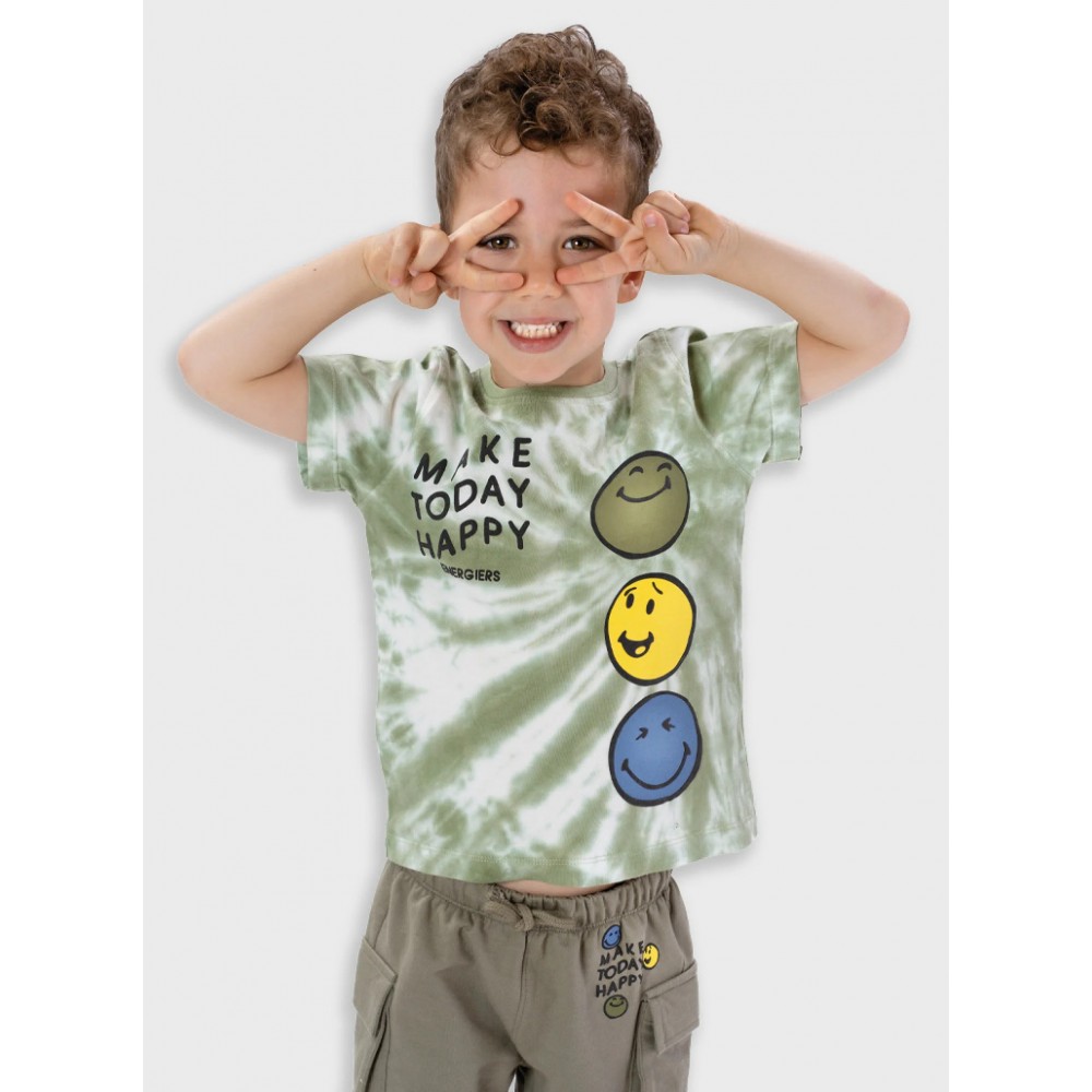 Παιδικό Σετ Μακό με Μπλούζα Make Today Happy και Βερμούδα Cargo Αγόρι (2-6) –Χακί– 12-226151-0